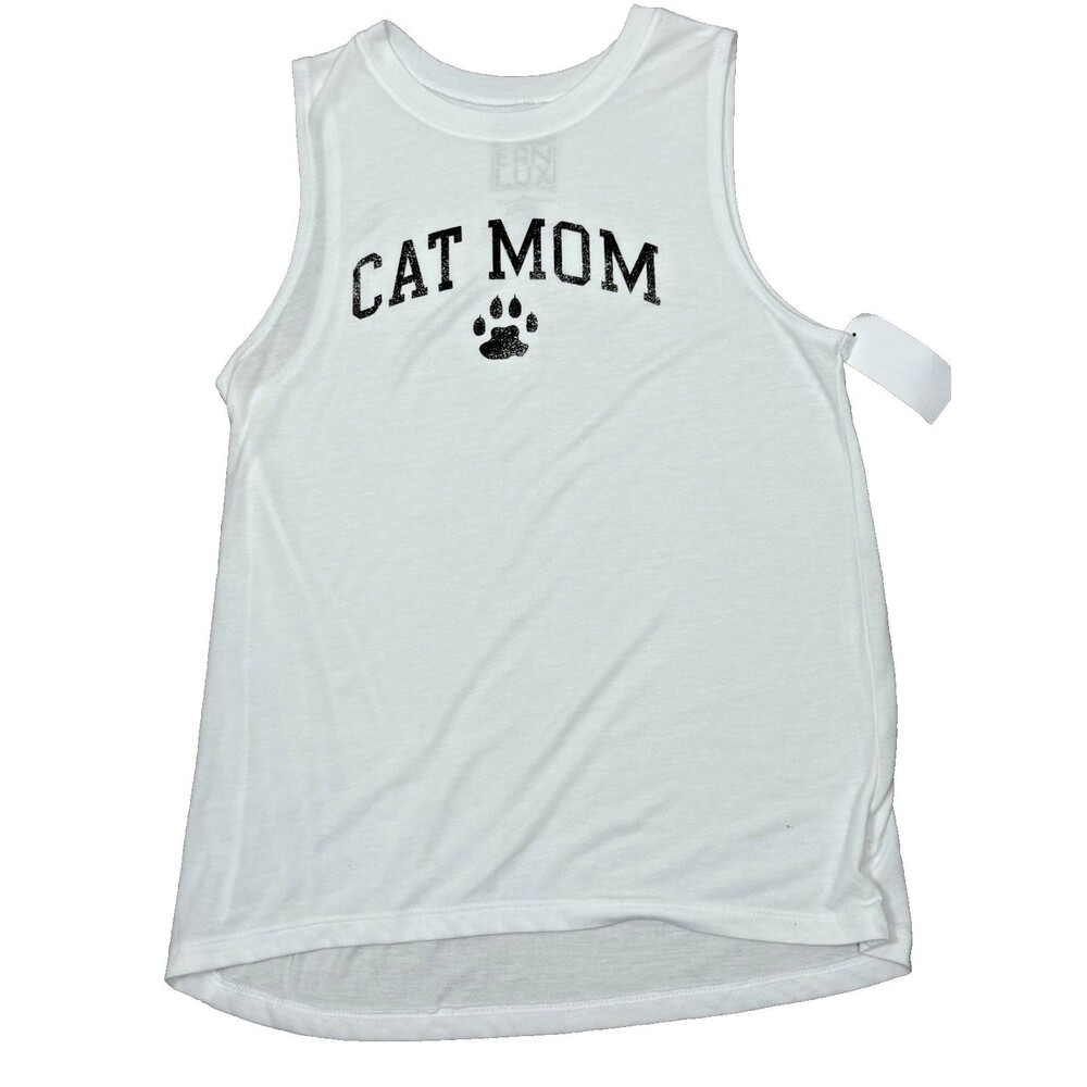 Modern Lux CAT MOM Graphic Print Tank Top  White Lightweight Casual Medium NWT